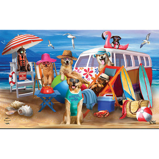 Briarwood Lane Dog Days Beach Doormat with colorful beach scene and dogs on sandy beach.