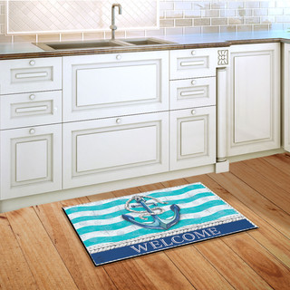 Briarwood Lane Welcome Anchor Doormat with blue and white stripes and nautical anchor design.