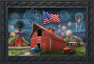 Briarwood Lane American Celebration Barn Doormat with patriotic barn and fireworks design.