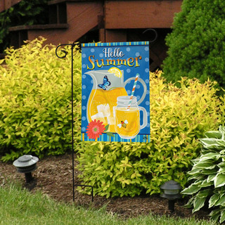 Briarwood Lane Hello Summer Lemonade Garden Flag with pitcher and mug design.