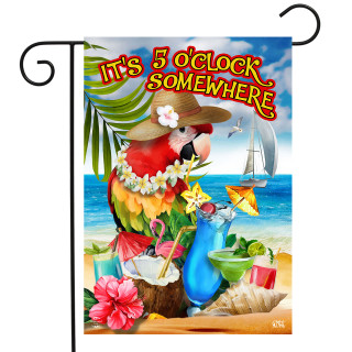 Briarwood Lane Parrot in Paradise Garden Flag with colorful parrot and tropical beach scene design.