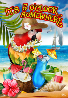Briarwood Lane Parrot in Paradise Garden Flag with colorful parrot and tropical beach scene design.