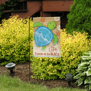Briarwood Lane Life Is Better Turtle Garden Flag with blue turtle and beach themed design.