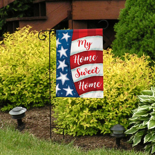 Briarwood Lane My Home Sweet Home double sided garden flag with American flag design.