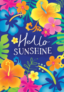Briarwood Lane Hello Sunshine Double-Sided House Flag with colorful floral design on blue background.
