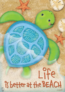 Briarwood Lane Life Is Better Turtle House Flag with green turtle and beach themed design.