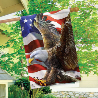 Briarwood Lane American Freedom Eagle House Flag with USA background and brown eagle design.