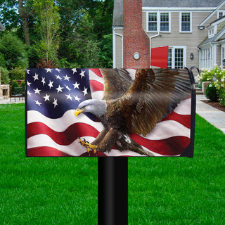 Briarwood Lane American Freedom Eagle oversized mailbox cover with American flag design and brown eagle.
