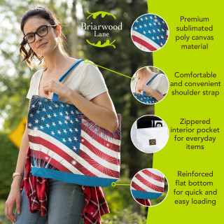 Briarwood Lane Stars and Stripes Tote Bag, red, white, and blue American flag design, canvas material.
