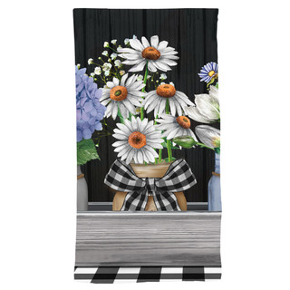 Briarwood Lane Crated Mason Jars Hand Towel with white daisies and black checkered ribbon design.