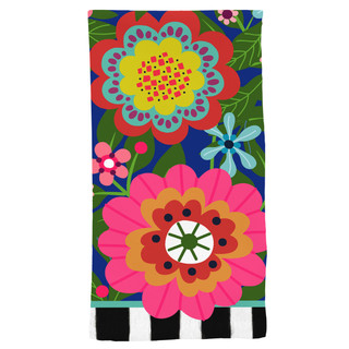 Briarwood Lane Bright Blooms cotton hand towel with vibrant floral design and black and white trim.