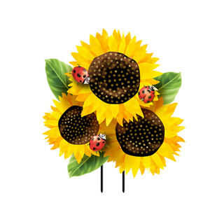 Briarwood Lane Ladybugs and Sunflowers Metal Art, three sunflowers with ladybugs and green leaves.