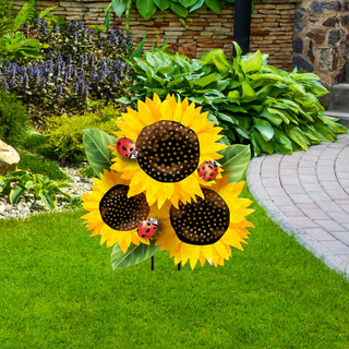Briarwood Lane Ladybugs and Sunflowers Metal Art garden decoration with yellow sunflowers and red ladybugs.