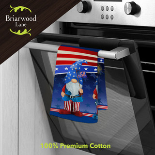 Briarwood Lane Patriotic Gnomes Hand Towel, blue with gnome, American flag design, 100% cotton.