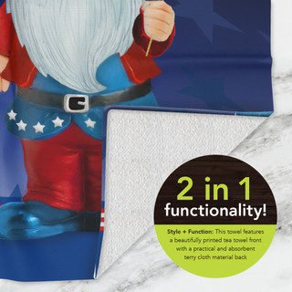 Briarwood Lane Patriotic Gnomes Hand Towel, 2-in-1 functionality with printed tea towel front and absorbent back.