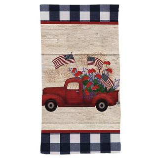 Briarwood Lane Stars and Stripes Truck Hand Towel with red truck and American flags.