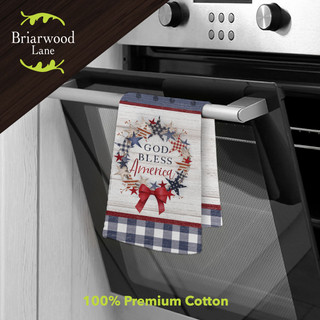 Briarwood Lane American Wreath Hand Towel, red, white, and blue patriotic design on premium cotton.