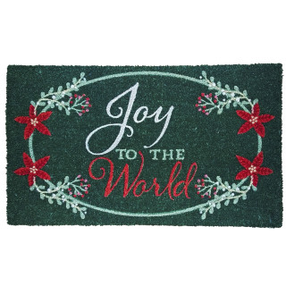Briarwood Lane Joyful World Coir Doormat 18 x 30 with red flowers and green design.