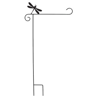 Briarwood Lane wrought iron garden flag stand with dragonfly design, black metal, decorative scrollwork details.