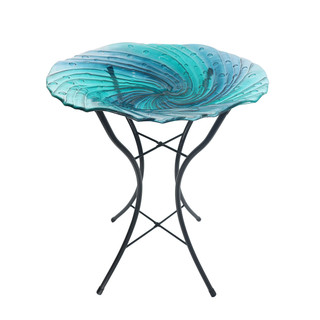 Blue Swirl Glass Birdbath