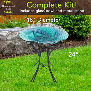 Blue Swirl Glass Birdbath