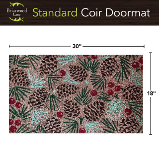Briarwood Lane Pine Cones Coir Doormat, 18 x 30 inches, brown, pinecone and leaf pattern.