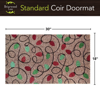 Briarwood Lane Tangled Lights Coir Doormat, 18x30 inches, brown with red and green leaf design.