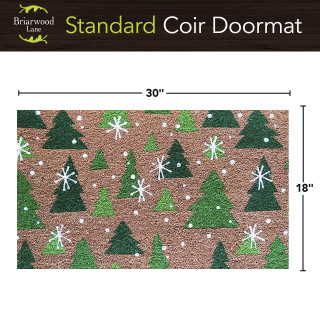 Briarwood Lane Green Trees Coir Doormat, 18 x 30, brown with green trees and snowflakes.