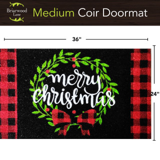 Briarwood Lane Christmas Wreath Medium Coir Doormat 24 x 36 with red and green design.