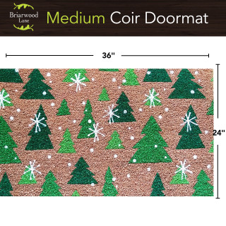 Briarwood Lane Green Trees Medium Coir Doormat 24 x 36 with Christmas trees and snowflakes.