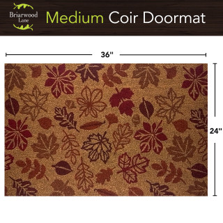Briarwood Lane Leaf Pattern Medium Coir Doormat, 24 x 36 inches, brown and red leaf design.
