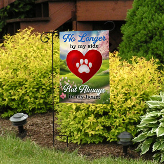 Briarwood Lane Always in My Heart Pet Bereavement Garden Flag with red heart design and paw print.