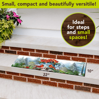 Winter Watering Can Mini Mat, 22 x 10 inches, colorful garden design on waterproof mat.