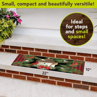 Holiday Bird Gathering Mini Mat, 22x10 inches, festive Christmas design with birds and greenery.
