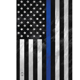 Honor Protect Serve Garden Flag, black, white, and blue American flag design with thin blue stripe.