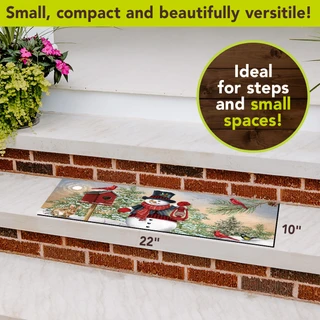 Snowman and Friends Mini Mat, 22 x 10 inches, colorful holiday design on compact mat.