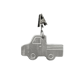 Metal truck garden flag weight, silver color, detailed design with clip for hanging garden flags.
