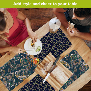 Bold Patterns Placemat set of 4, blue and gold paisley and geometric table mats.