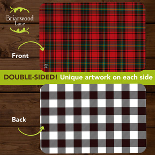 Briarwood Lane red tartan and black white checkered double-sided placemats, 4-pack, rectangular table setting.