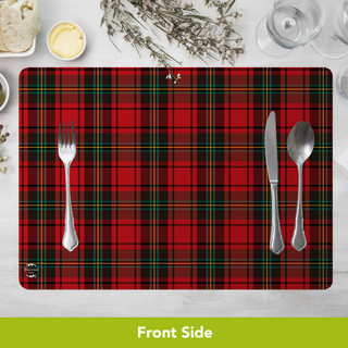 Red and green plaid placemat with silverware on a table setting, Checkered Patterns Placemat four pack.