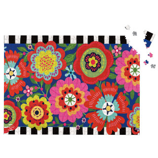 Vibrant floral jigsaw puzzle with multicolored flowers and black and white border, 1000 pieces, Bright Blooms.