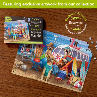 Briarwood Lane Dog Days Beach 1000 Piece Premium Jigsaw Puzzle with colorful beach scene artwork.
