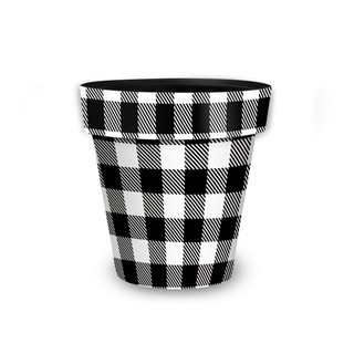 Black and white buffalo check small planter with classic plaid pattern on a white background.