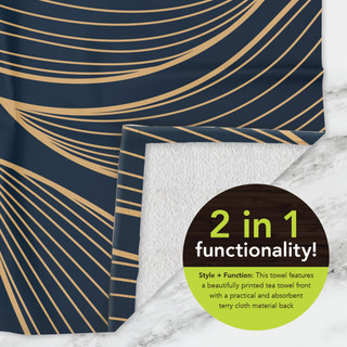 Organic Flow Cotton Hand Towel, navy blue with gold lines, 2-in-1 functionality cotton terry cloth.