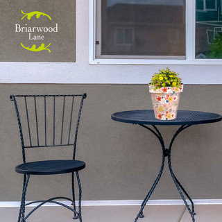 Briarwood Lane Colorful Flowers Small Planter on black metal table beside chair.
