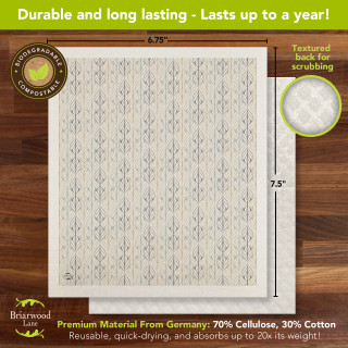 Flowing Leaves Swedish Dishcloth, 6.75x7.5 inches, textured beige design, premium 70% cellulose, 30% cotton material.