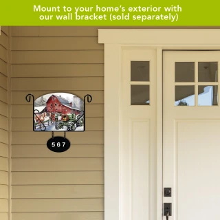 Christmas on the Farm Acrylic Art Sign mounted on a house wall beside a front door.