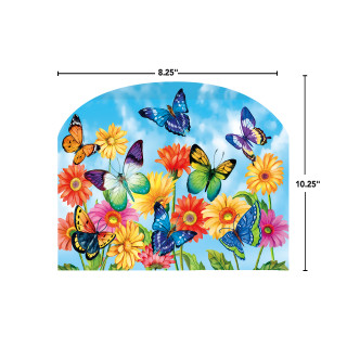 Colorful butterflies and flowers on acrylic art sign, 8.25 x 10.25 inches, vibrant blue background.