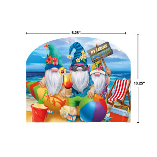 Summer Gnomes Acrylic Art Sign, beach scene with three gnomes, colorful, 8.25" x 10.25".