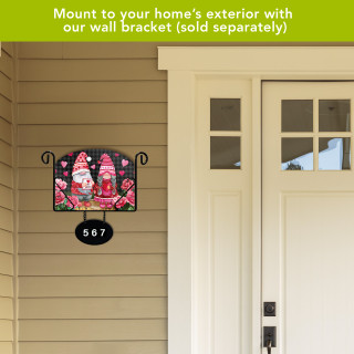 Valentine's Gnomes Acrylic Art Sign with pink and red gnomes, hearts on a house number plate.